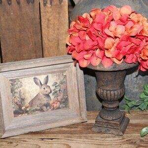 NEW Rustic French Country Farmhouse Woodland Bunny Picture & Hydrangea Topiary